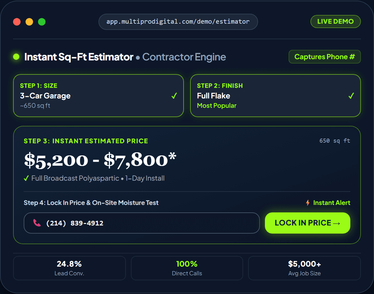 Live interactive floor pricing estimator software preview